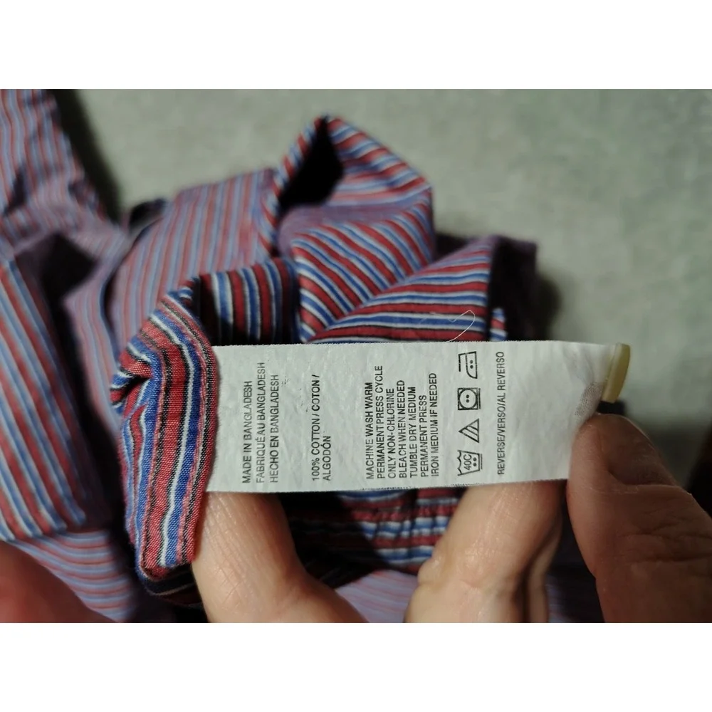 IZOD Shirt Men L Red/Blue Stripe Long Sleeve Preppy College Work Button‎ Down